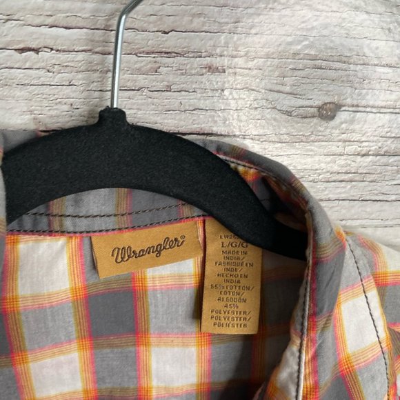 Wrangler brown red floral plaid blouse top size large western - Picture 6 of 14